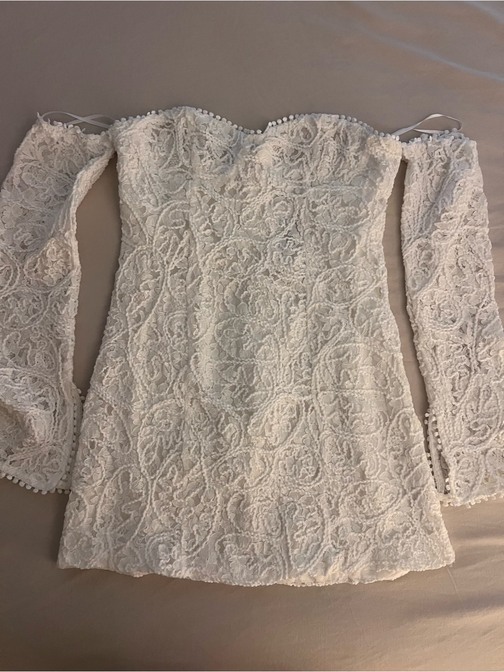 12th Tribe white Lace Off-Shoulder Mini Dress - Picture 3 of 10